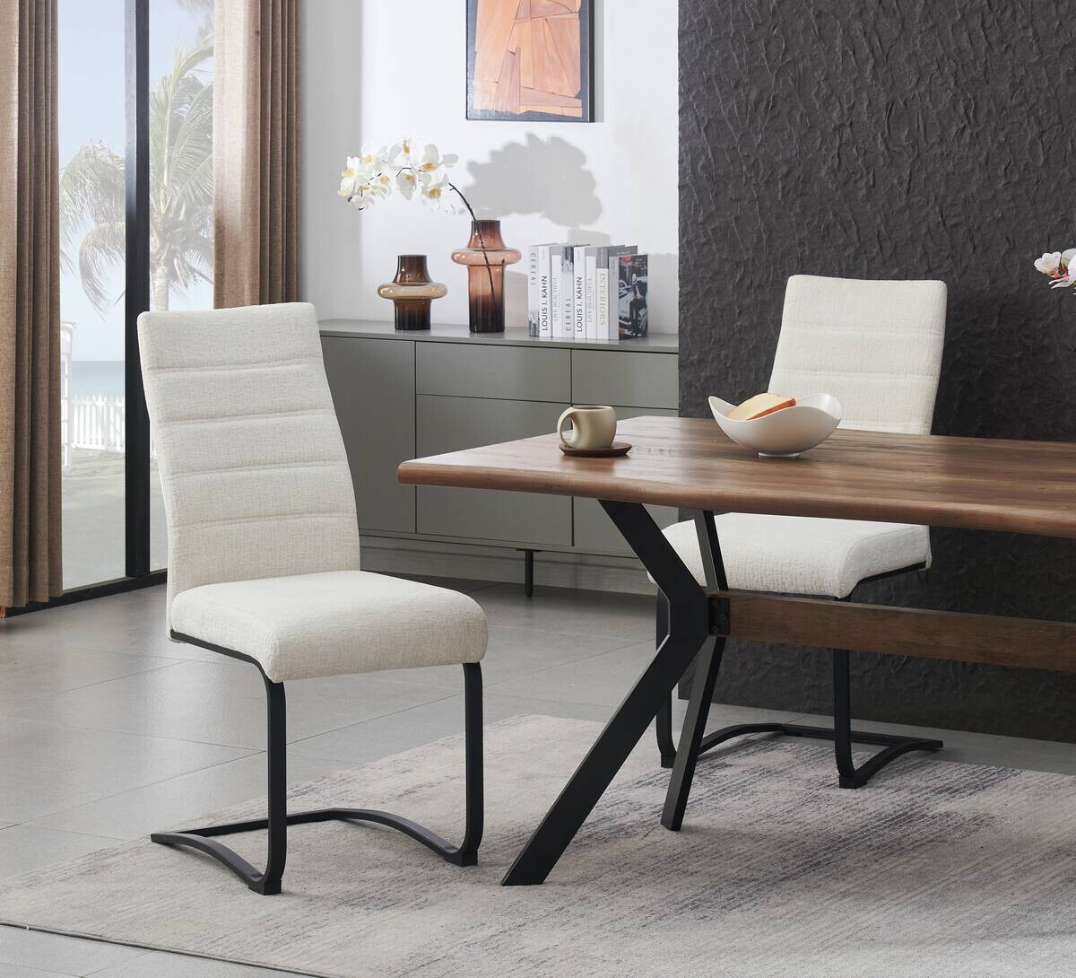 Schwingstuhl LENI, 2er Set creme schwarz Webstoff B/H/T: ca. 43x98x59 cm