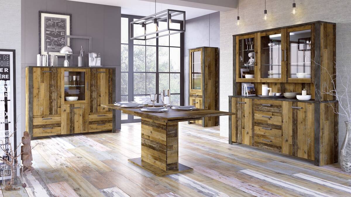 Vitrine Oregon Old Wood Nachbildung Fresko Spanplatte B/H/T: ca. 70x193x44 cm