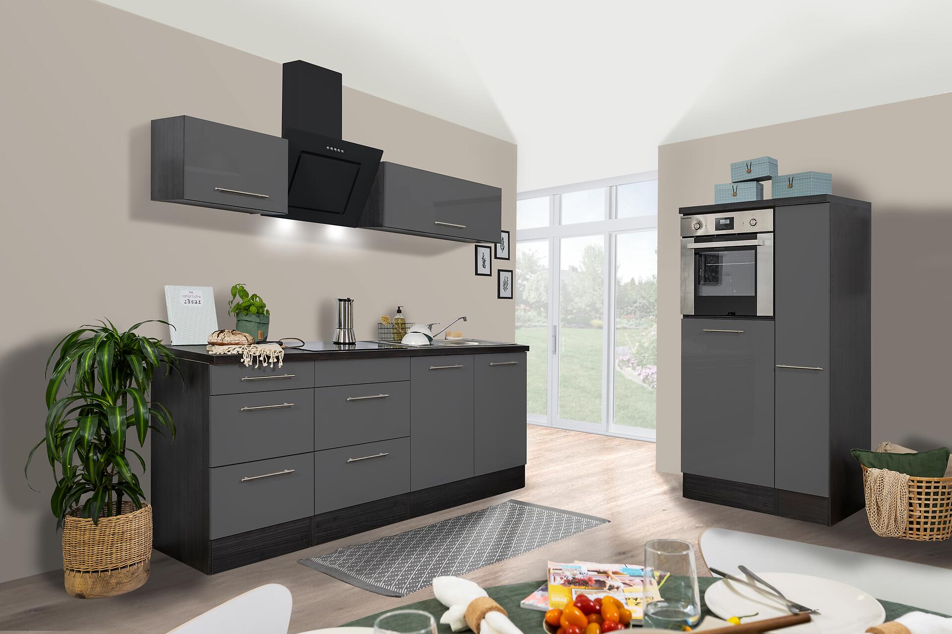 Respekta Küchenblock Amanda grau Hochglanz B/H/T: ca. 300x200x60 cm