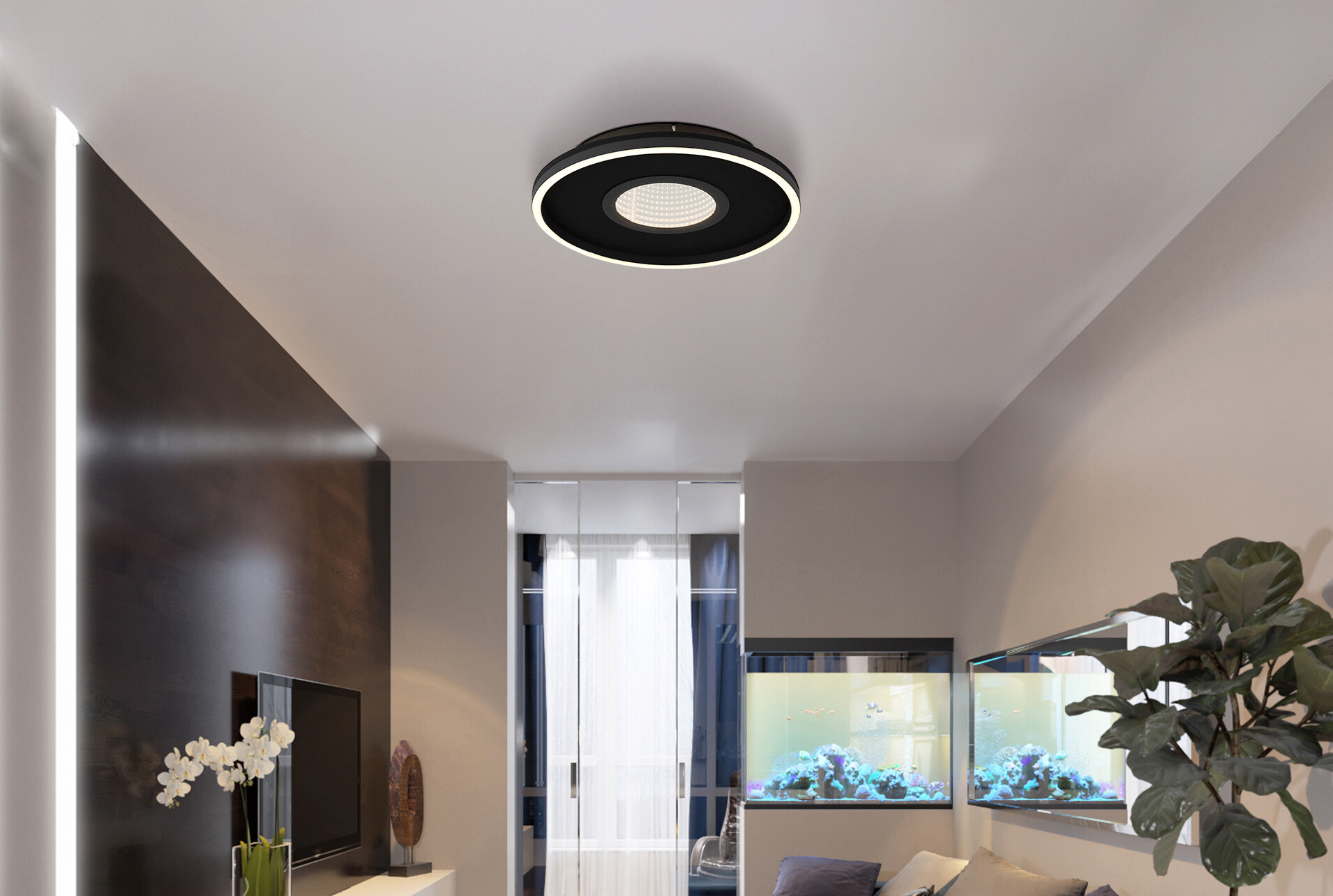 GLOBO Deckenleuchte Opal transparent mattschwarz Aluminium Metall H/D: ca. 6,3x39,7 cm 1 Brennstellen