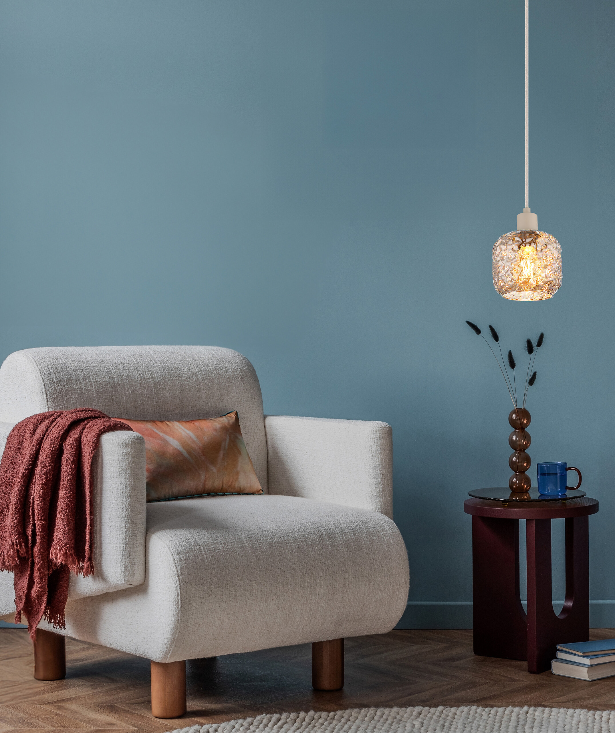 GLOBO Hängeleuchte Rauch beige Glas Metall B/H/L: ca. 18x24x18 cm E27 1 Brennstellen