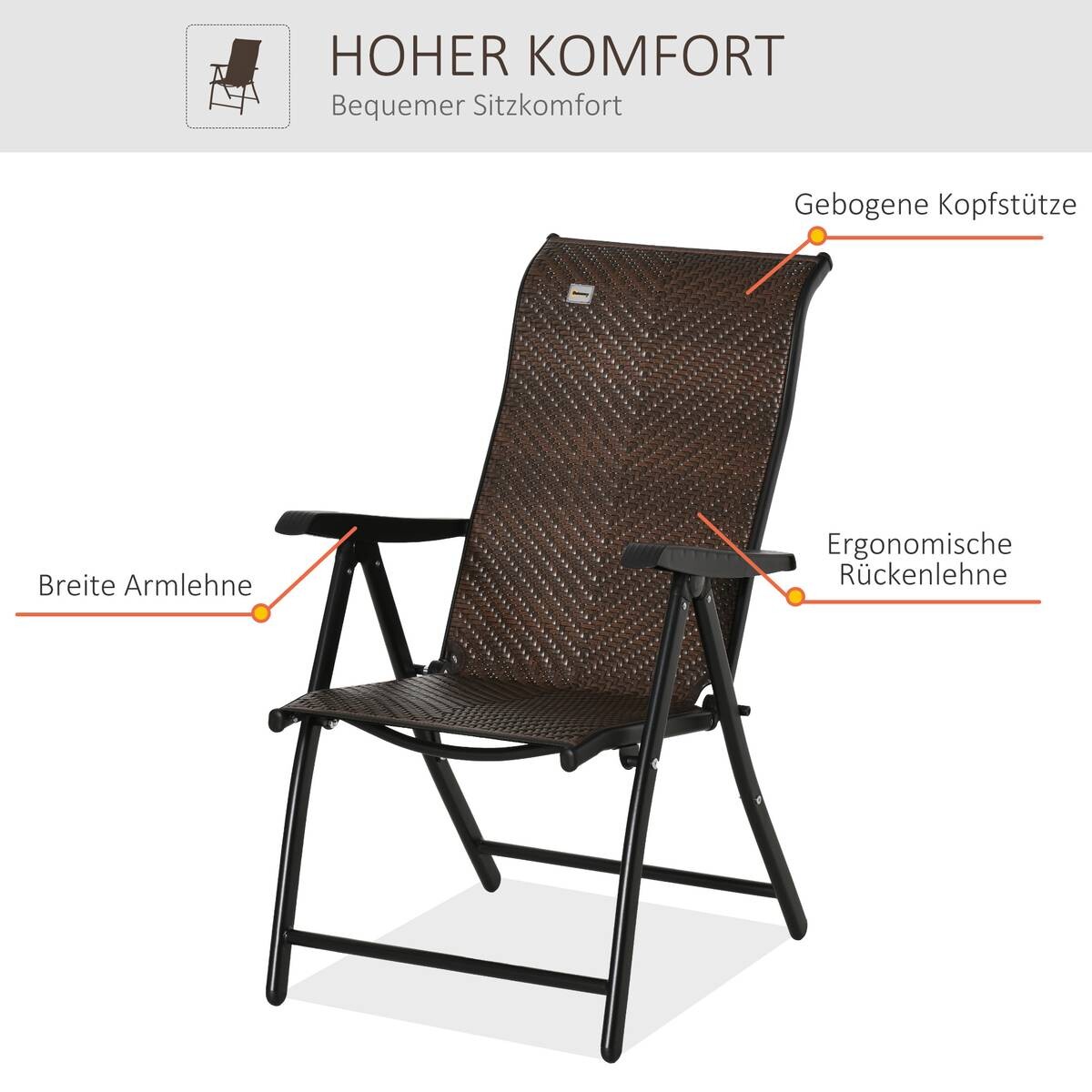 Outsunny Klappsessel braun Polyrattan B/H/L: ca. 71x111x58 cm