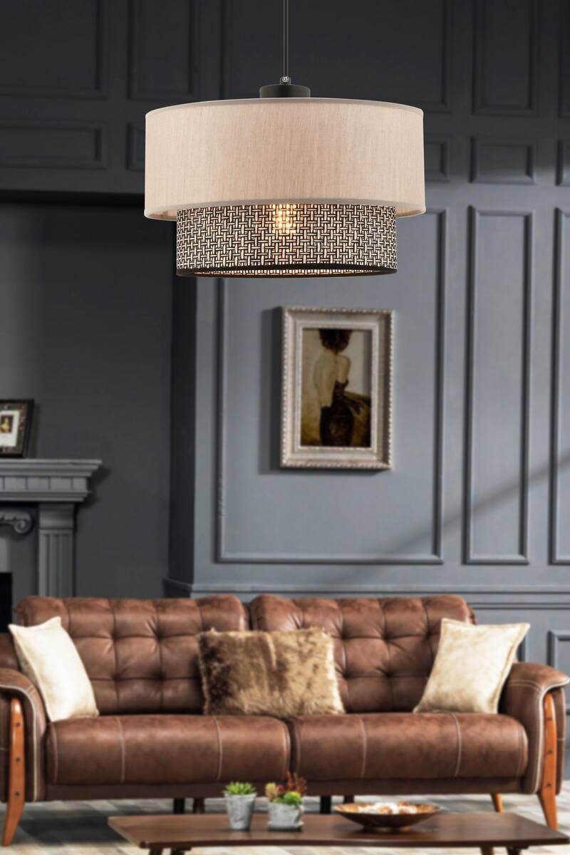 Opviq Pendelleuchte Echo grau beige Baumwolle B/H/T/L/D: ca. 30x65x30x30x30 cm E27 1 Brennstellen