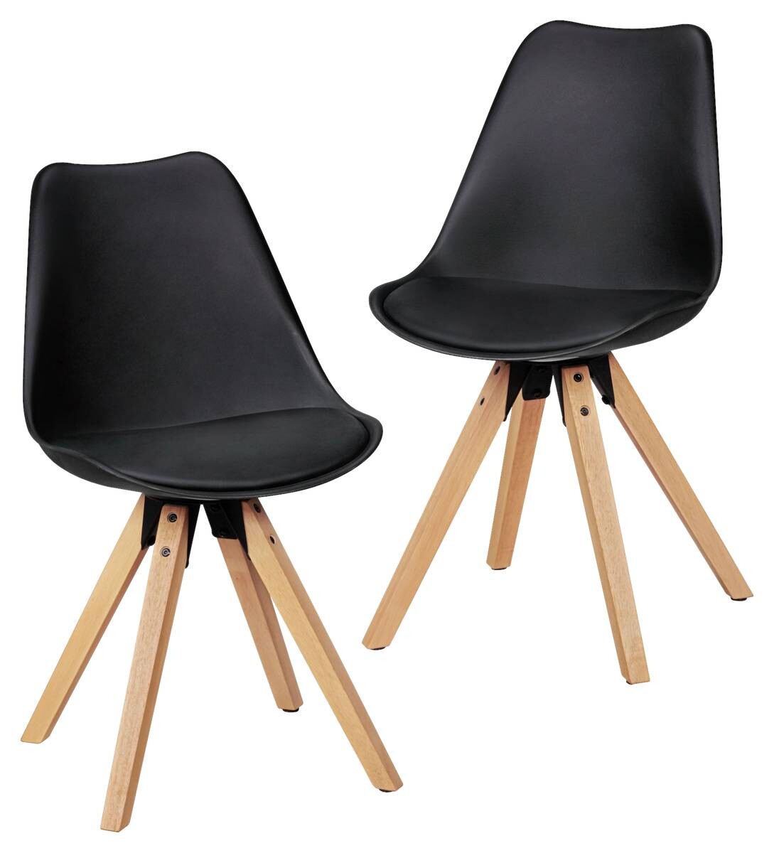 Stuhl 2er-Set schwarz schwarz natur Kunststoff Kunstleder Echtholz B/H/T: ca. 49x87x52 cm