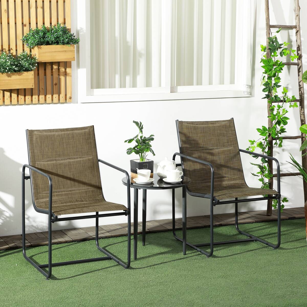 Outsunny Gartenstuhl 2er-Set braun Mesh B/H/L: ca. 66,5x88x54 cm
