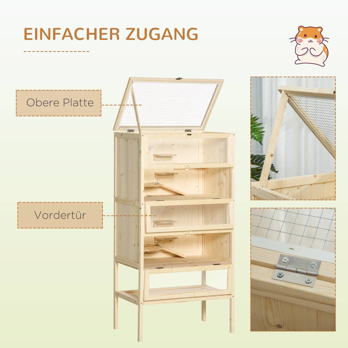 PawHut Kleintierkäfig Holzoptik Stahl B/H/L: ca. 40x120x60 cm