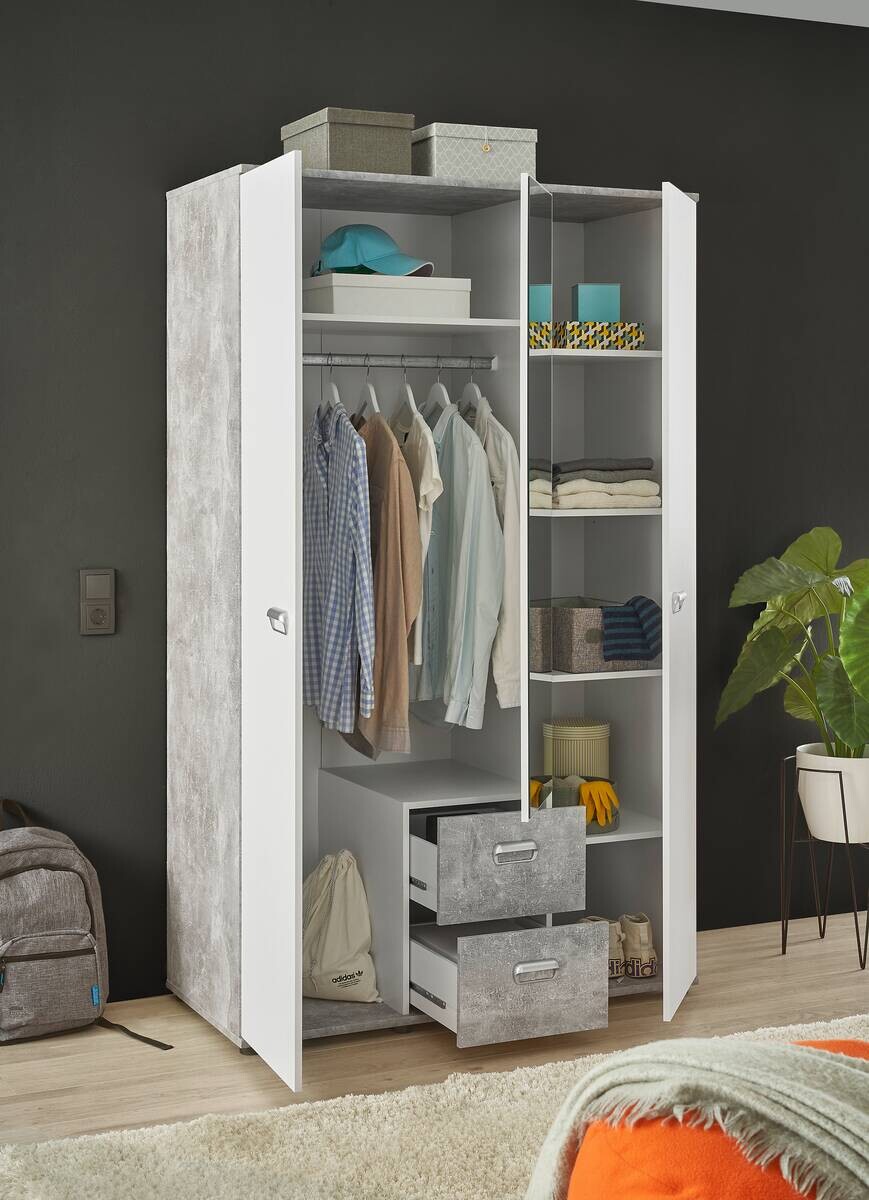 Kleiderschrank Matino Beton B/H/T: ca. 115x191x53 cm