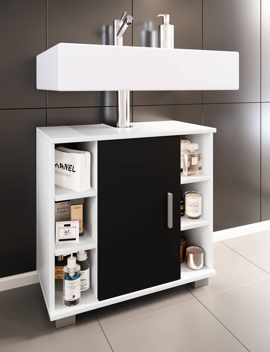 Waschbeckenunterschrank Zalo weiß schwarz B/H/T: ca. 60x58x30 cm