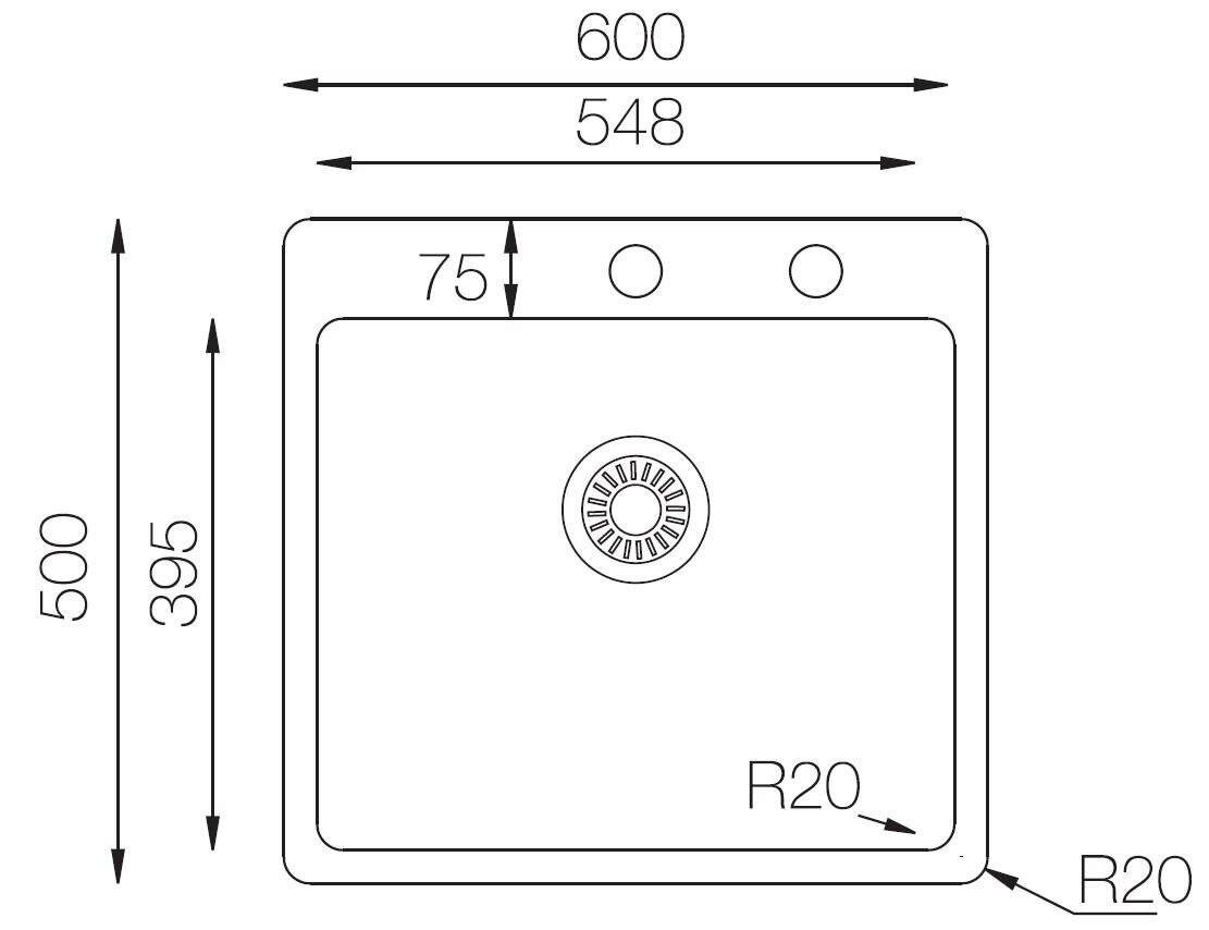 Respekta Einbauspüle Chicago 60 x 50 Edelstahl B/H/T: ca. 50x60x22,5 cm