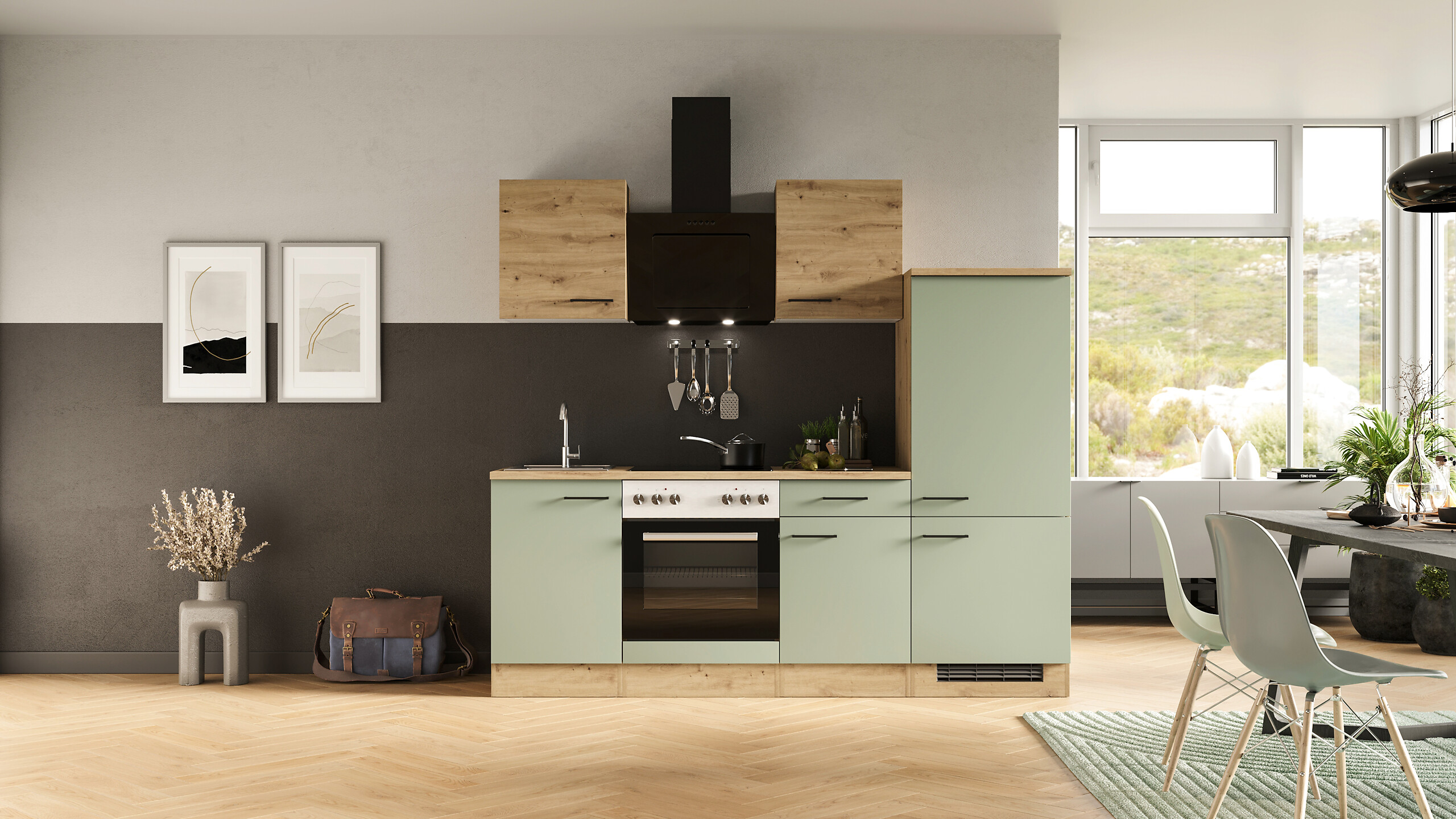 Küchenblock Cara grün matt B/H/T: ca. 220x200x60 cm