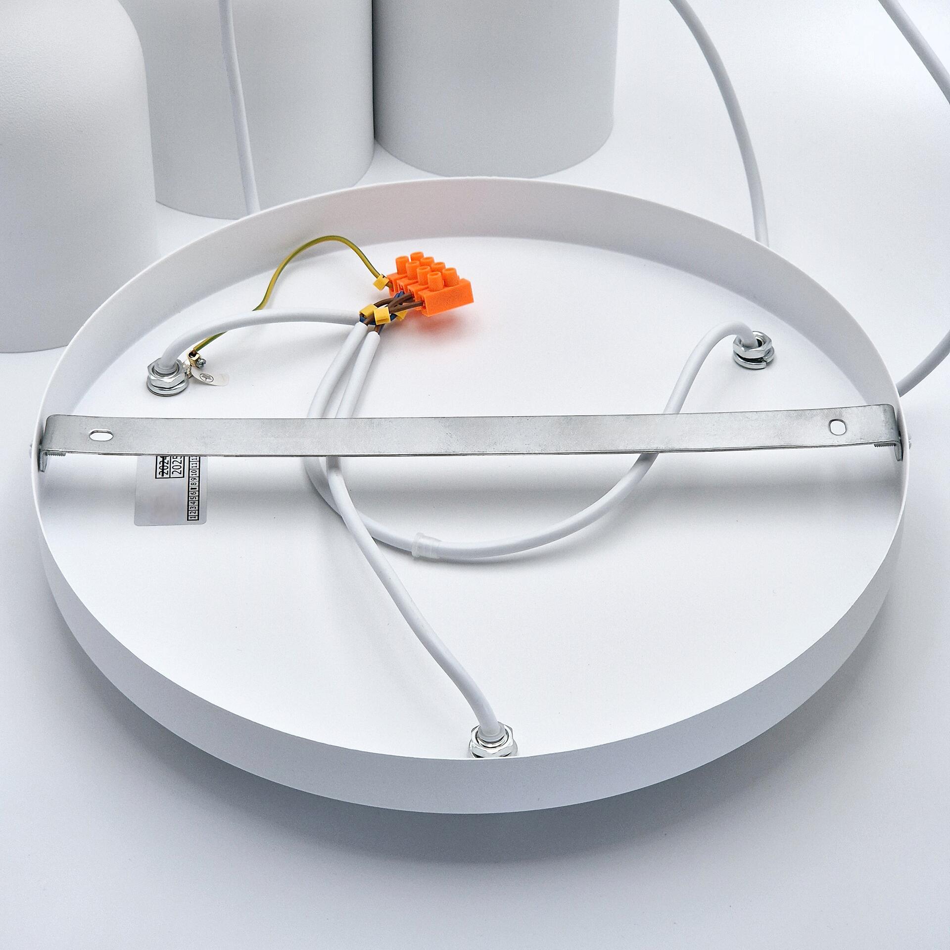 Lamkur Hängeleuchte Eiche weiß Stahl Holz B/H/L: ca. 34x100x34 cm E27 3 Brennstellen