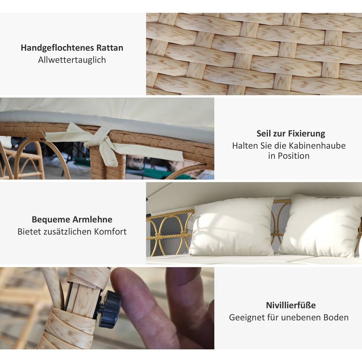 Outsunny Sonneninsel cremeweiß Edelstahl B/H/L: ca. 85x178x66,5 cm