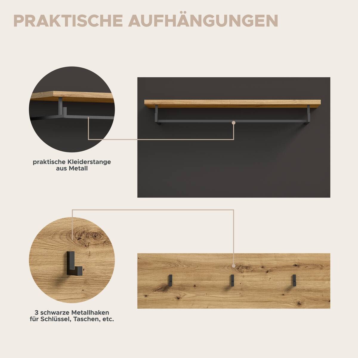 Garderobe Canu basaltgrau Nachbildung Artisan Nachbildung B/H/T: ca. 255x190x37 cm
