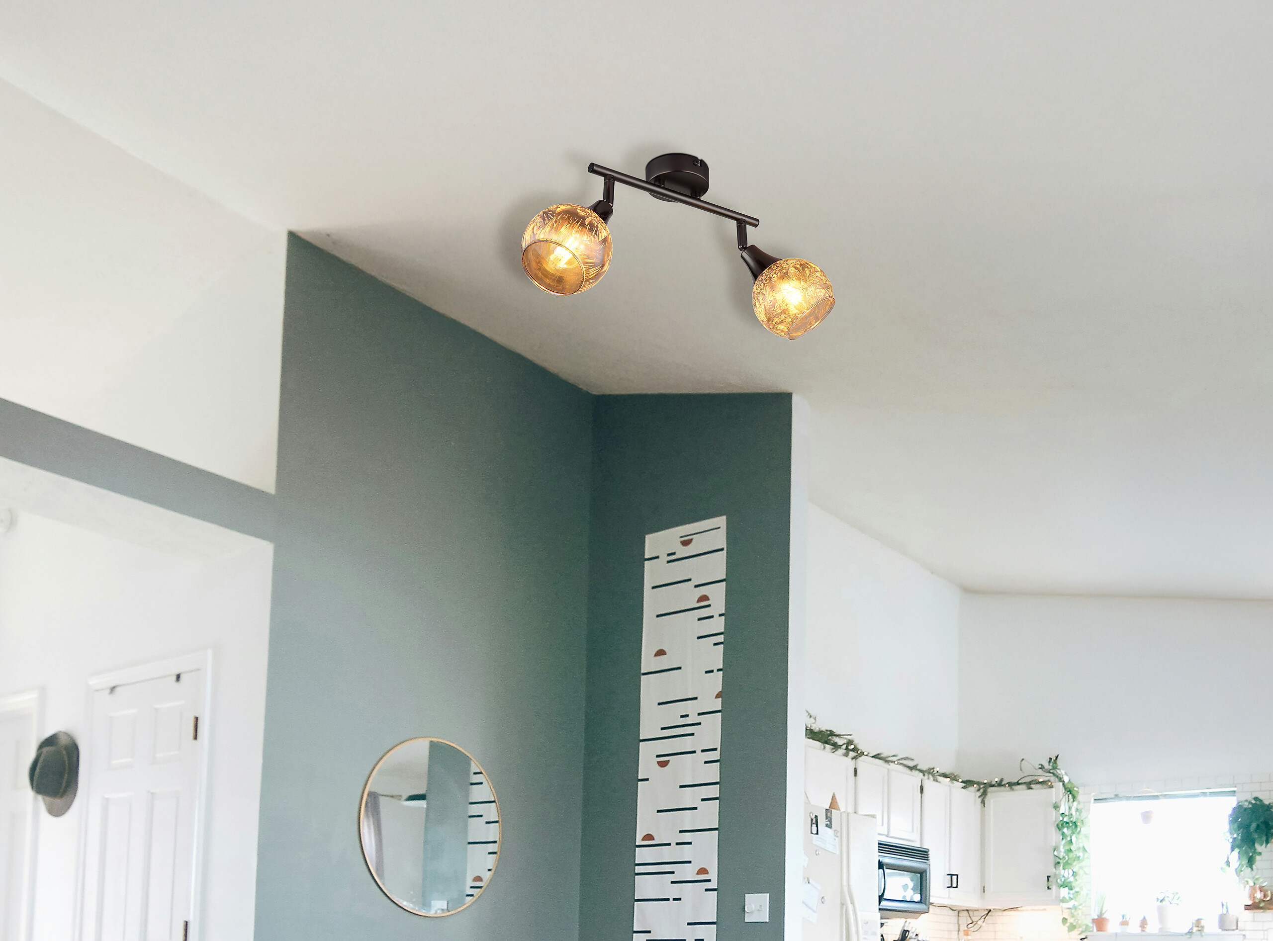 GLOBO Strahler schwarz Chrom Glas Metall B/H/L: ca. 11x26x16 cm E14 2 Brennstellen