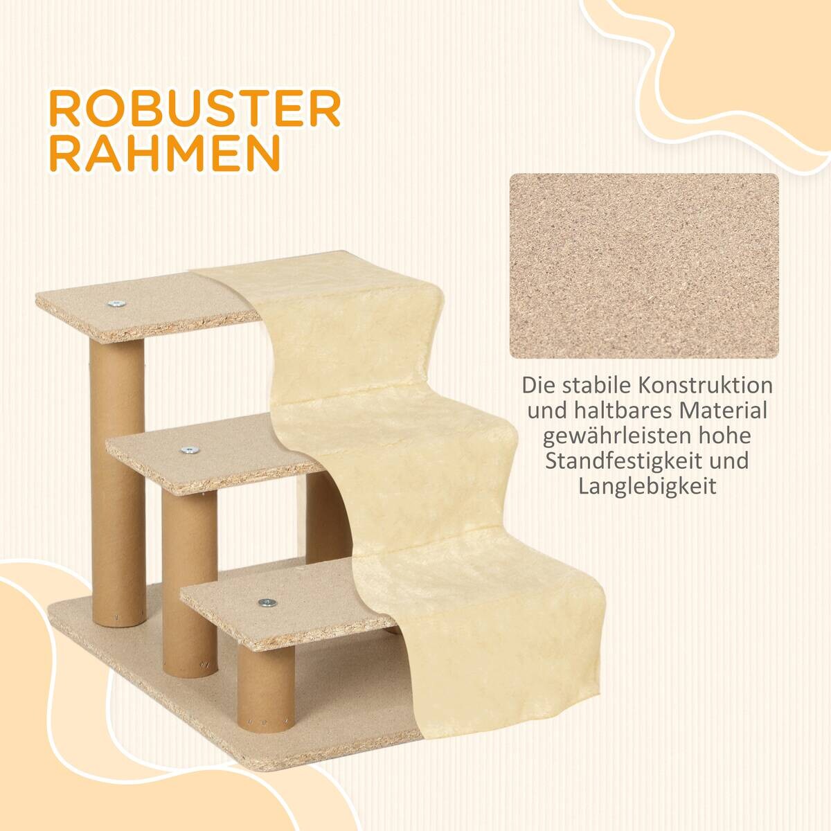 PawHut Haustiertreppe beige Plüsch B/H/L: ca. 35x35x46 cm