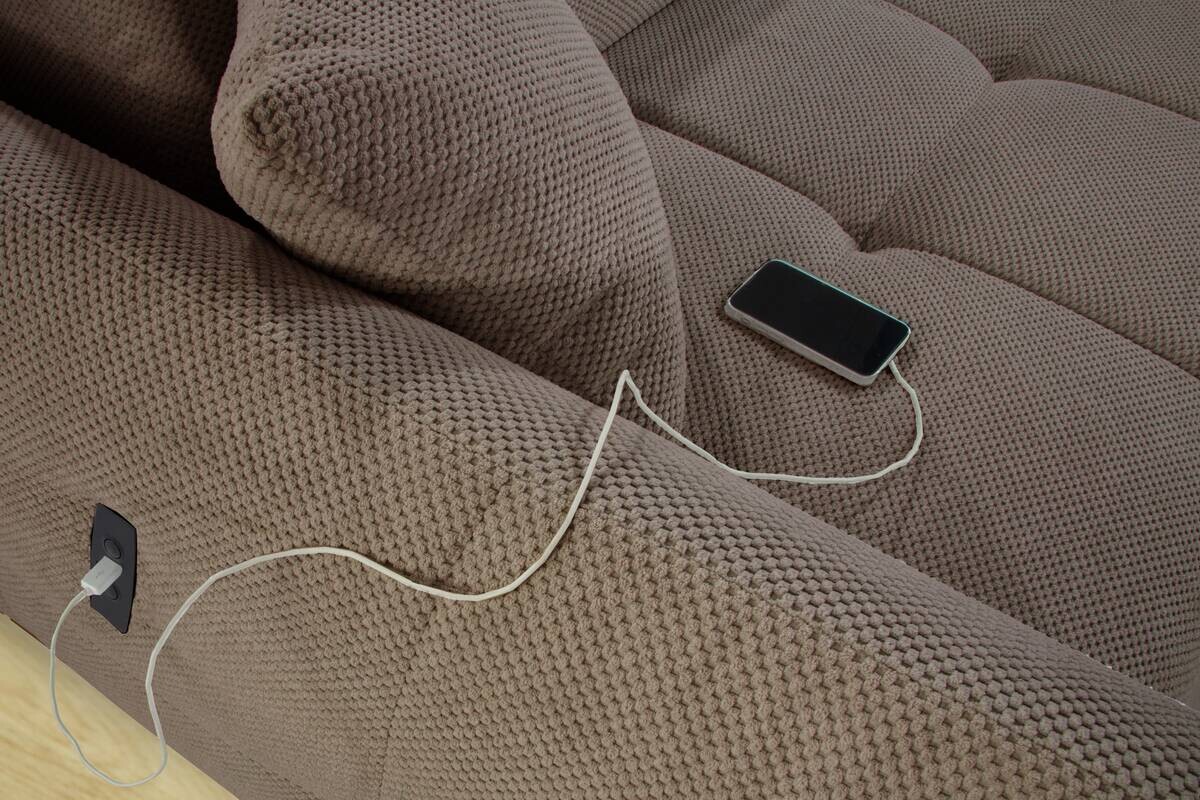 Ecksofa mit elektrischer XXL Sitztiefenverstellung taupe Kord B/H/T: ca. 260x106x191 cm