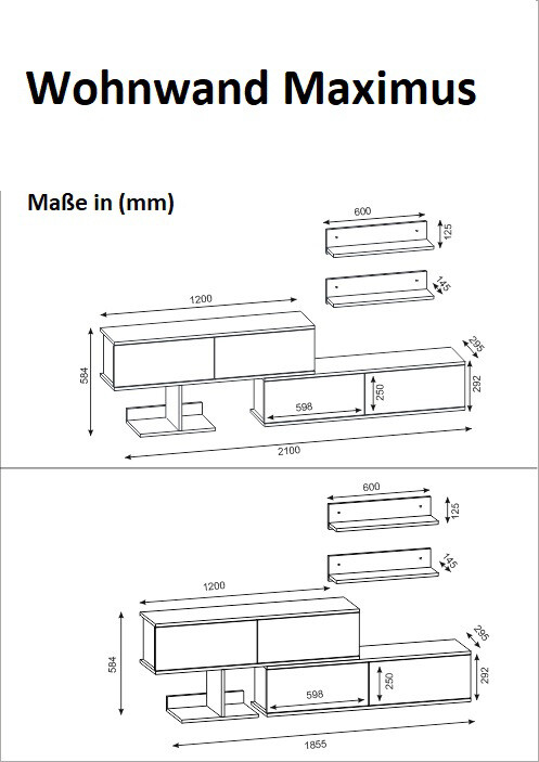 Wohnwand Maximus weiß Saphir B/H/T: ca. 185,5x59x29,5 cm