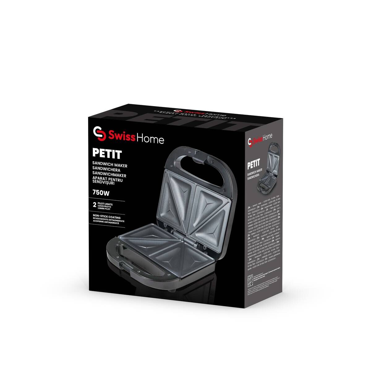 SWISS HOME Sandwichmaker schwarz Edelstahl B/H/L: ca. 11,5x24,5x24 cm