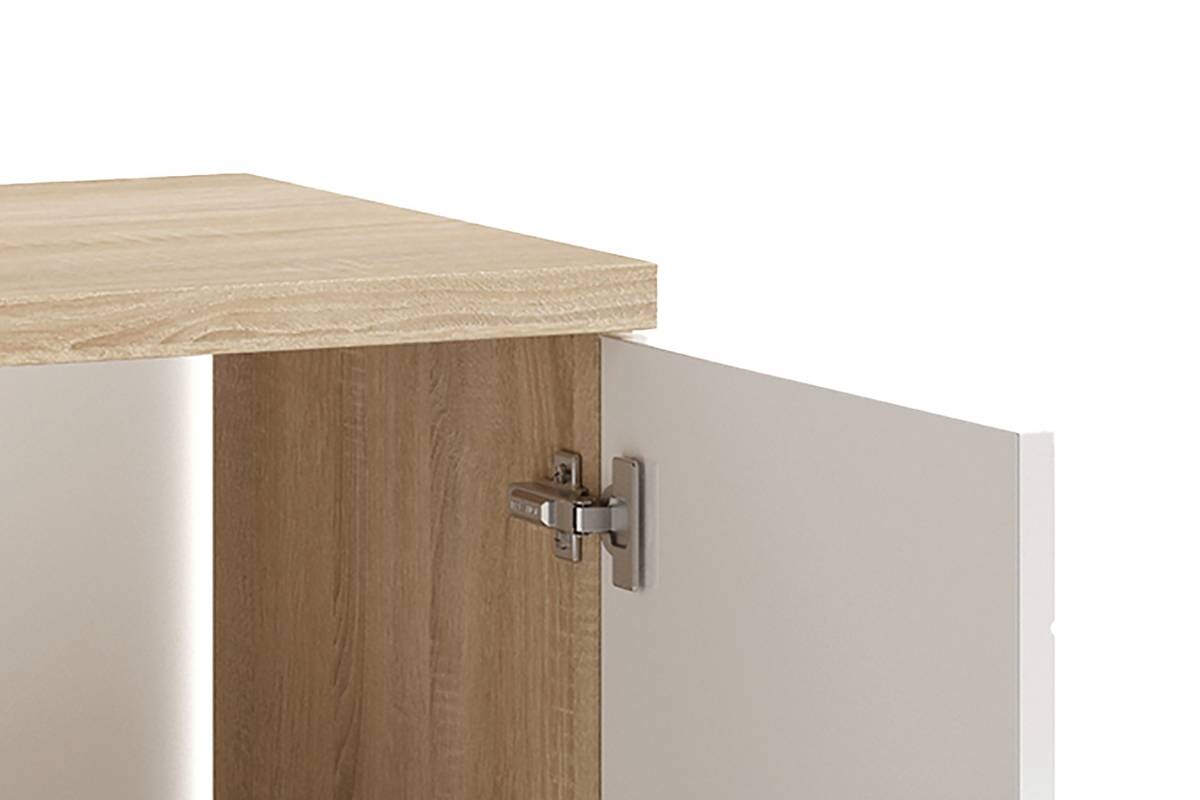 Waschbeckenunterschrank NEBRASKA Eiche Nachbildung weiß Lack Hochglanz silber B/H/T: ca. 60x59x31,5 cm