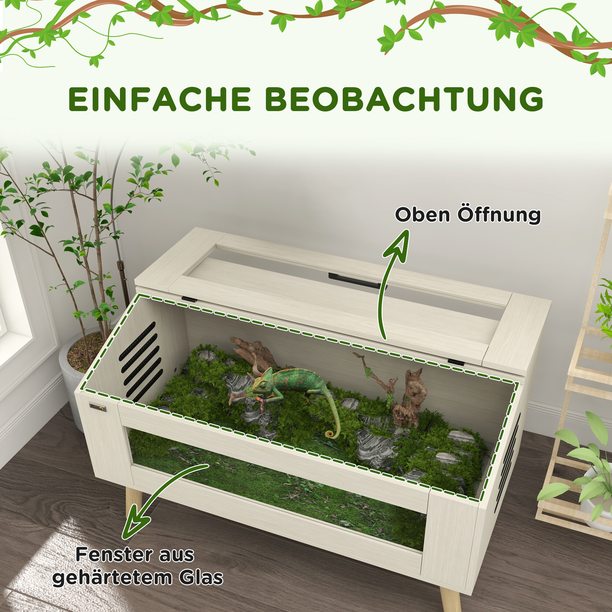 PawHut Terrarium Eiche Spanplatte B/H/L: ca. 50x60x100 cm