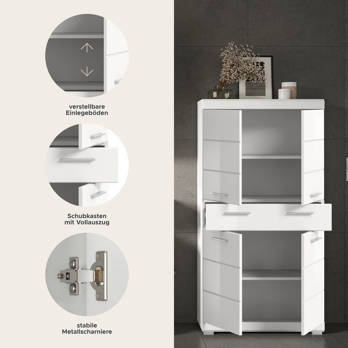 Badezimmer-Set Scout weiß weiß Hochglanz B/H/T: ca. 74x141x31 cm