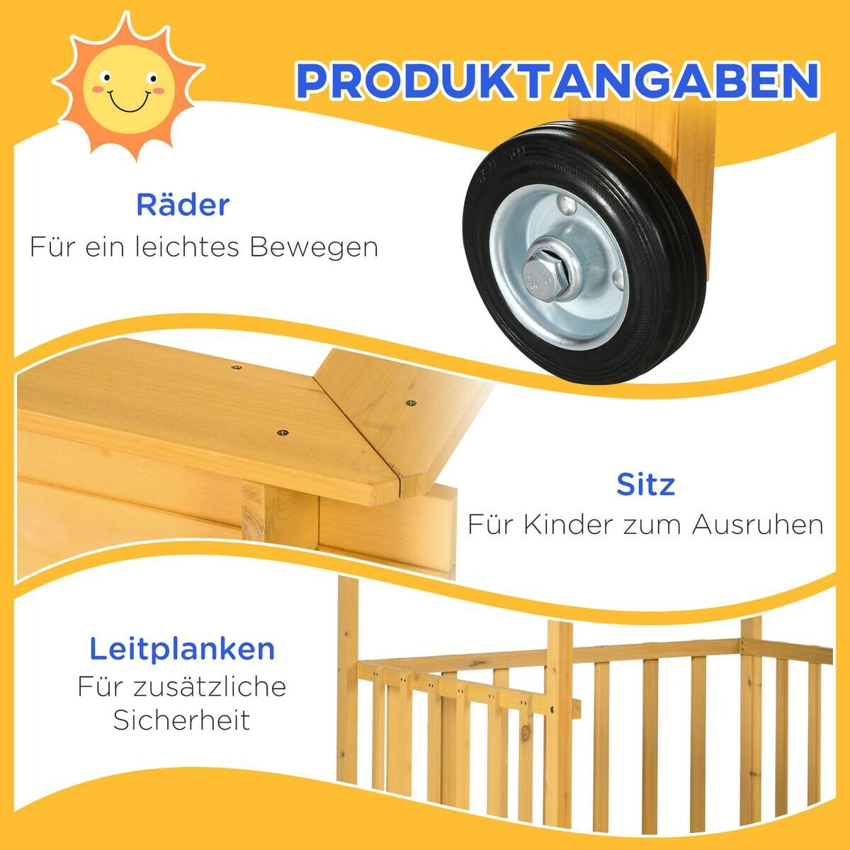 Outsunny Sandkasten natur B/H/L: ca. 129x133x137,5 cm