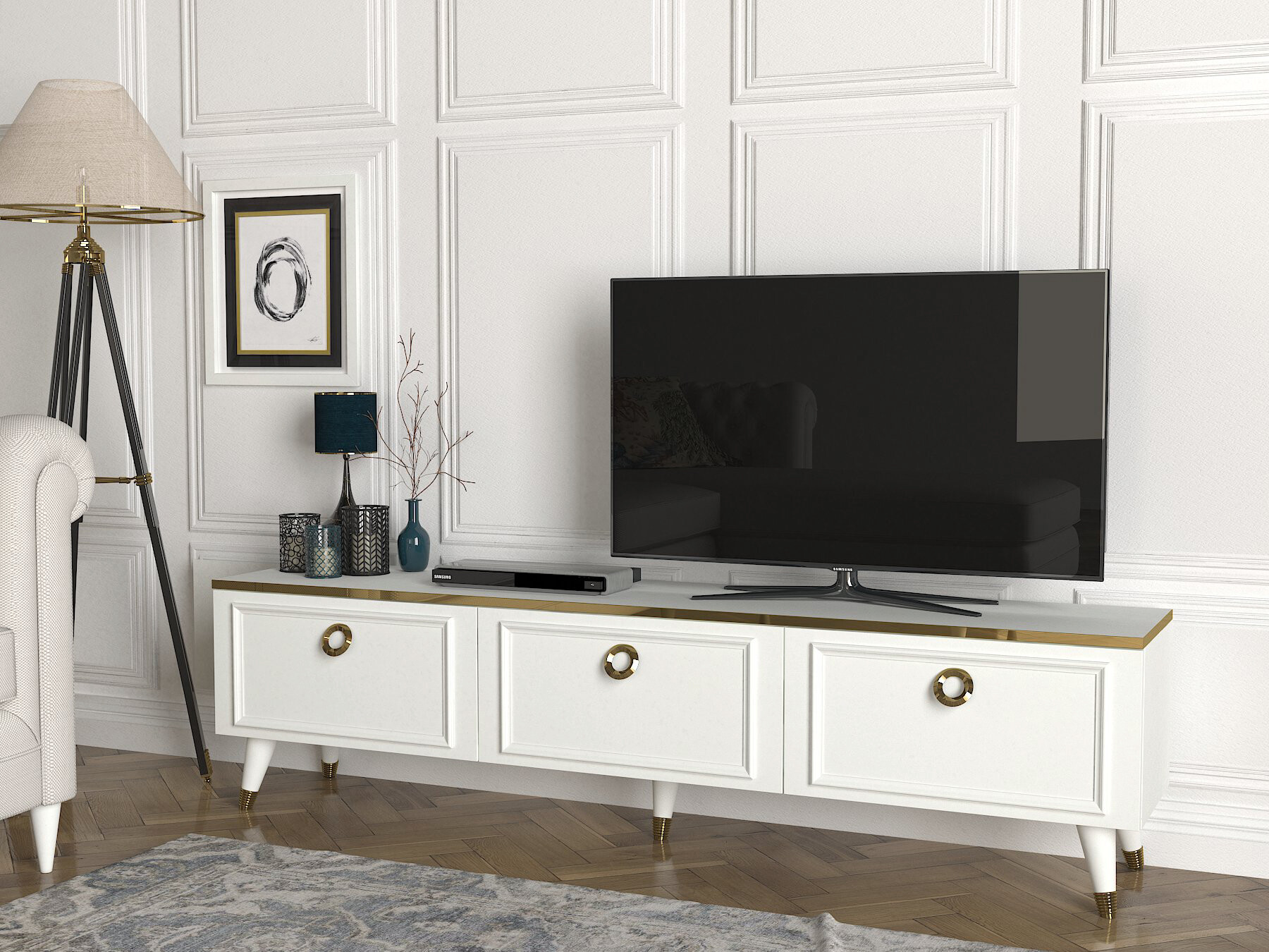 TV-Lowboard Cornelia weiß B/H/T: ca. 180x46,3x35 cm