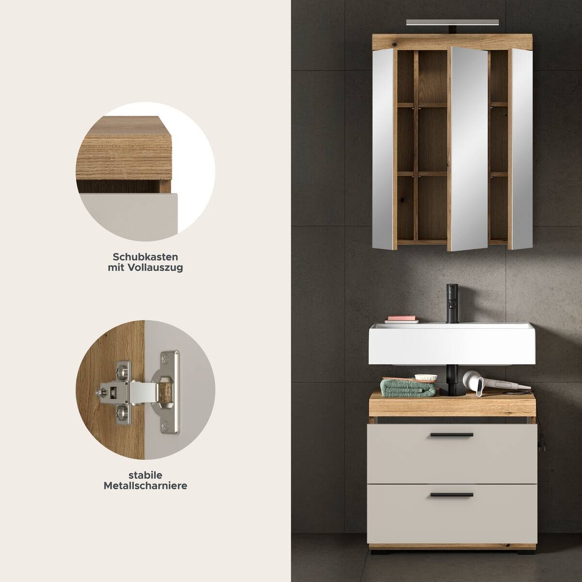 Badezimmer-Set Scout Evoke Oak Nachbildung Kaschmirgrau Nachbildung B/H/T: ca. 60x191x34 cm