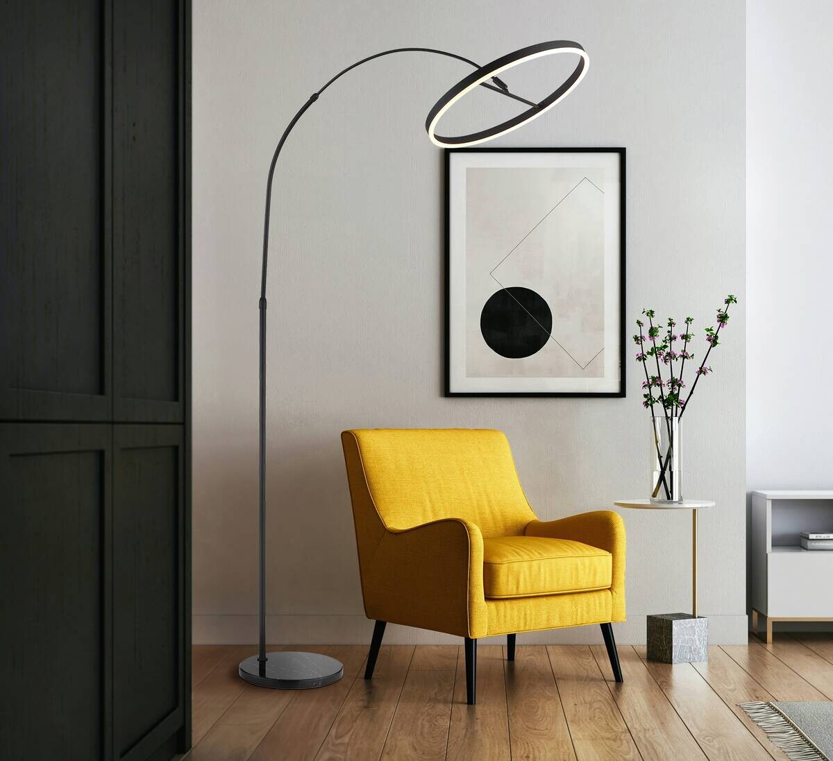 GLOBO LED-Stehleuchte mattschwarz Opal Kunststoff Metall Marmor B/H/L: ca. 50x203x107 cm 1 Brennstellen