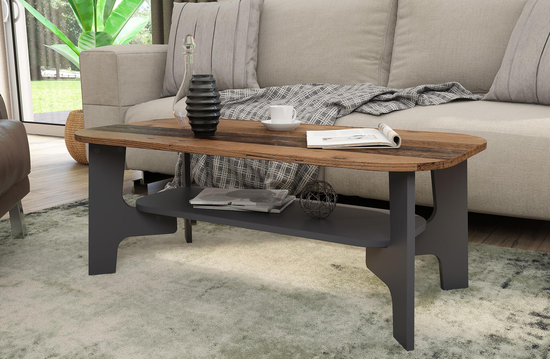 byLIVING Couchtisch JONNY Eiche Old Wood anthrazit anthrazit Holzwerkstoff Holzwerkstoff B/H/T: ca. 110x42,5x55 cm