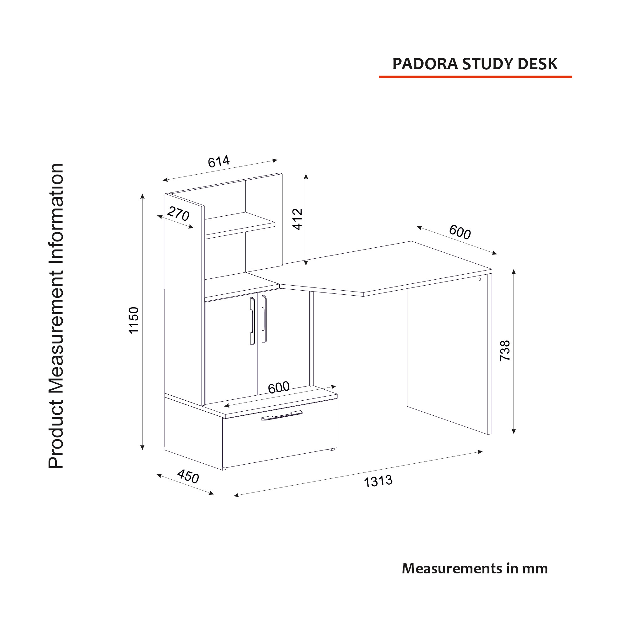 Schreibtisch Padora walnuss Nachbildung weiß B/H/T: ca. 131x115x60 cm
