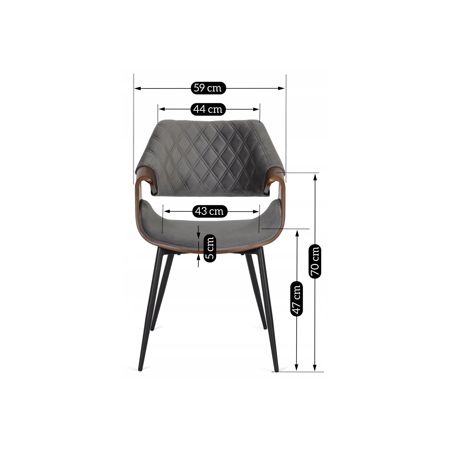 Stuhl DAKOTA nussbaum grau Velourstoff B/H/T: ca. 59x86x50 cm