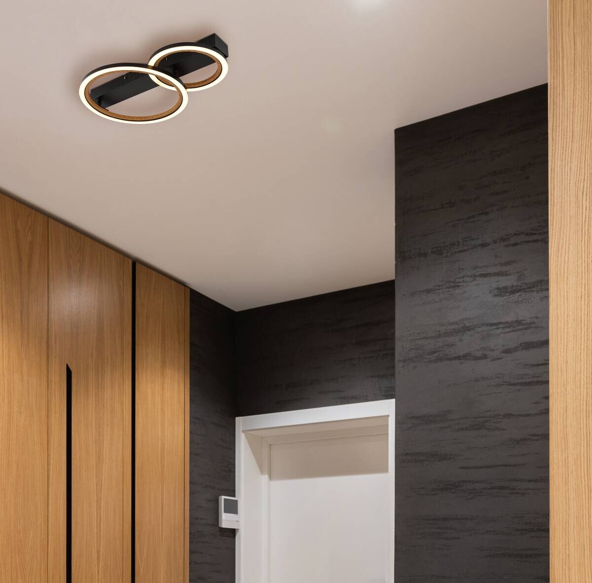 GLOBO LED-Deckenleuchte mattschwarz dunkelbraun Opal Kunststoff Metall B/H/L: ca. 30x7x44 cm 1 Brennstellen