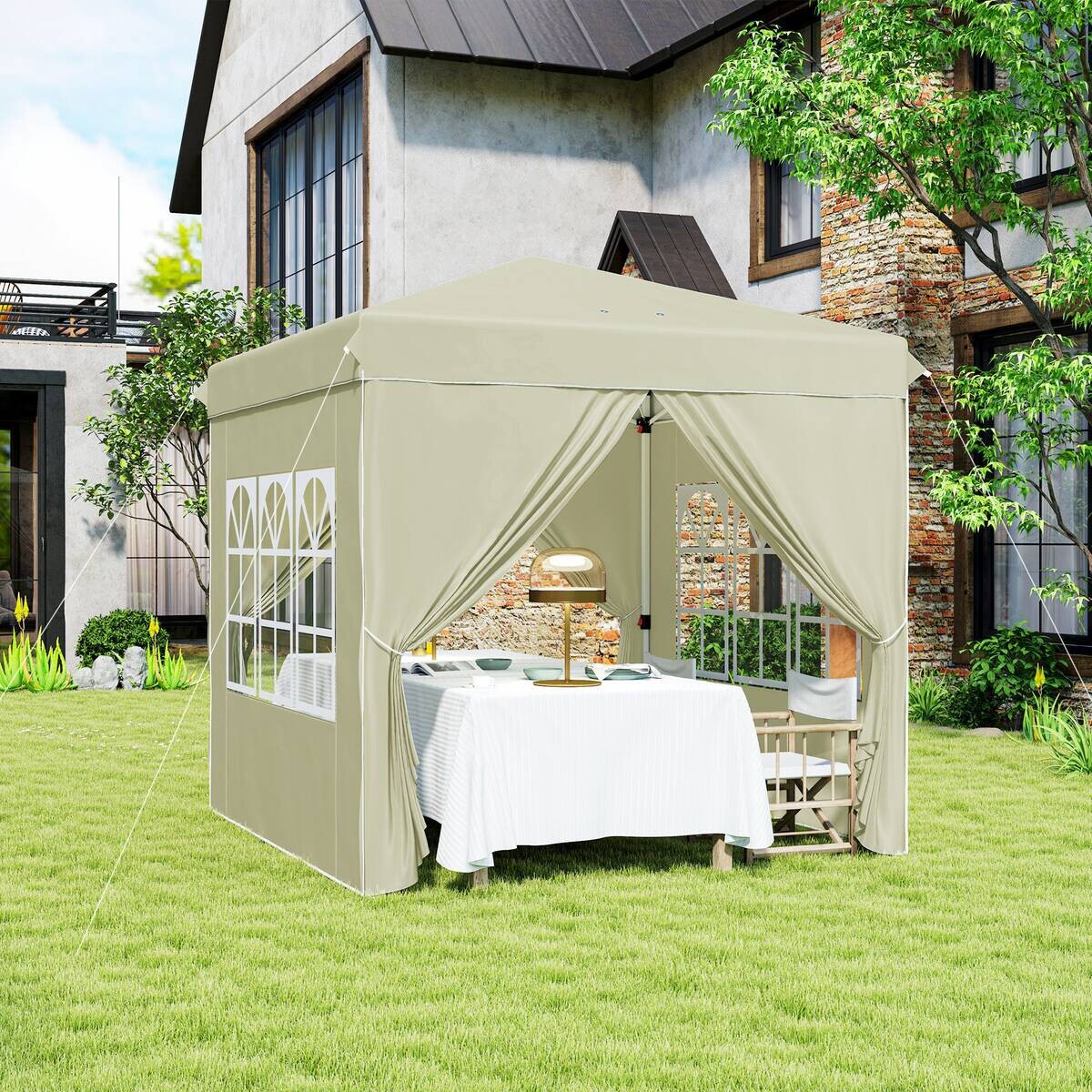 Outsunny Pavillon cremeweiß Metall B/H/L: ca. 248x270x248 cm