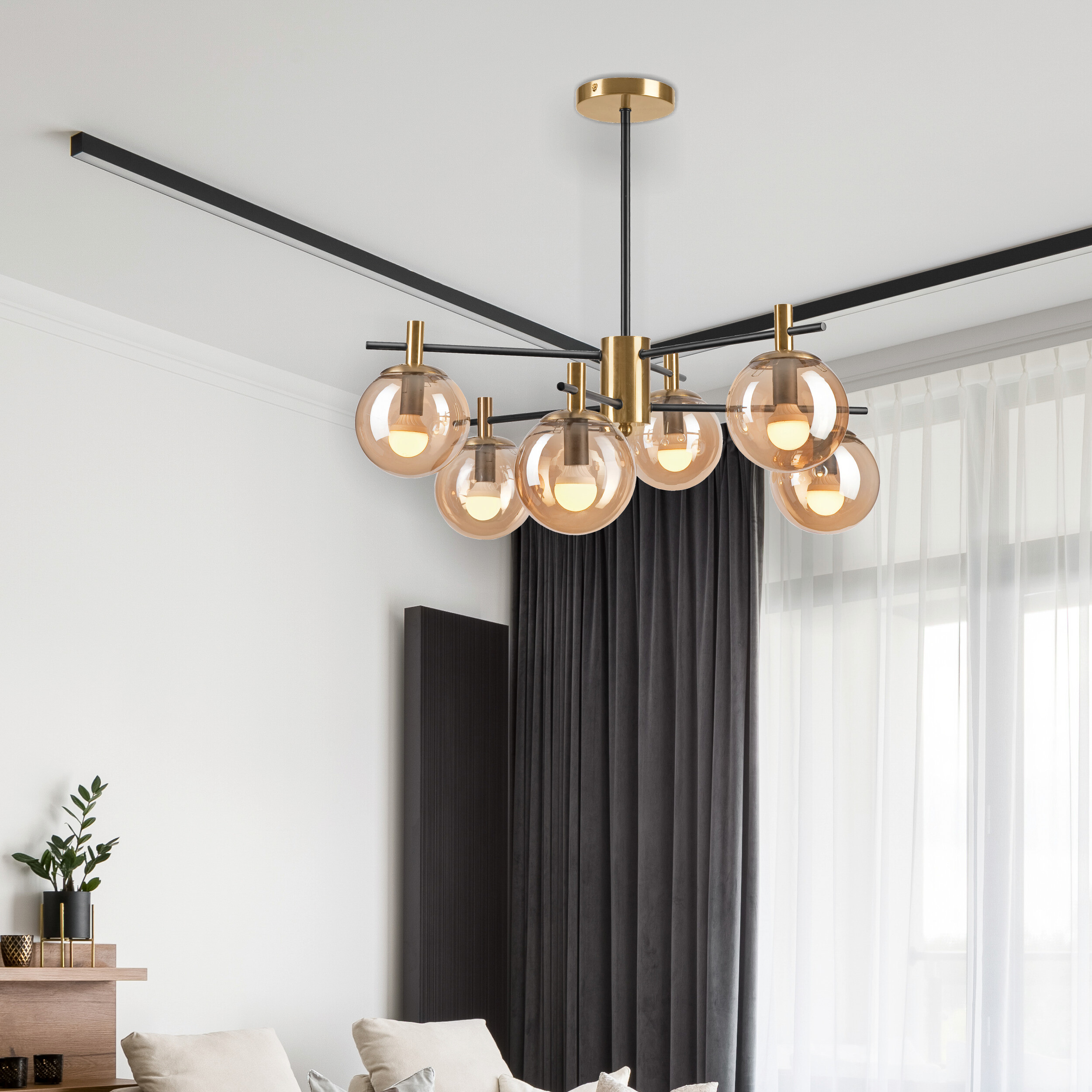 Lamkur Deckenleuchte Lilou gold Stahl Glas B/H/L: ca. 51x53x51 cm E14 6 Brennstellen Lamkur Deckenleuchte Lilou gold Stahl Glas B/H/L: ca. 51x53x51 cm E14 6 Brennstellen