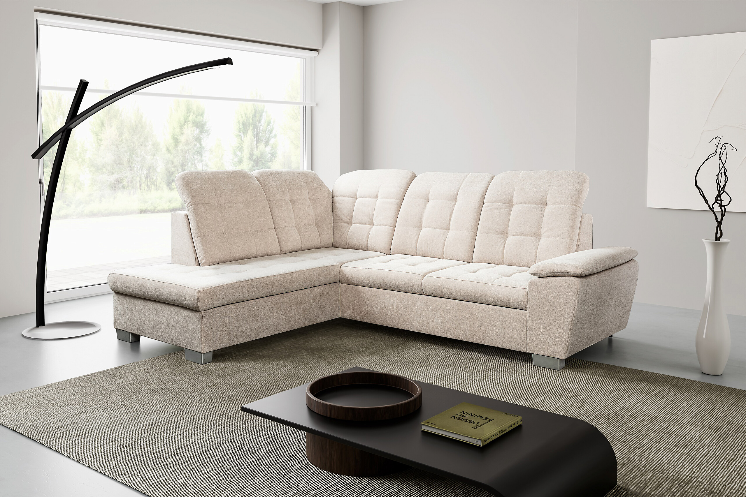 Ecksofa mit Bettfunktion und Bettkasten pearl Microfaser B/H/T: ca. 260x107x214 cm
