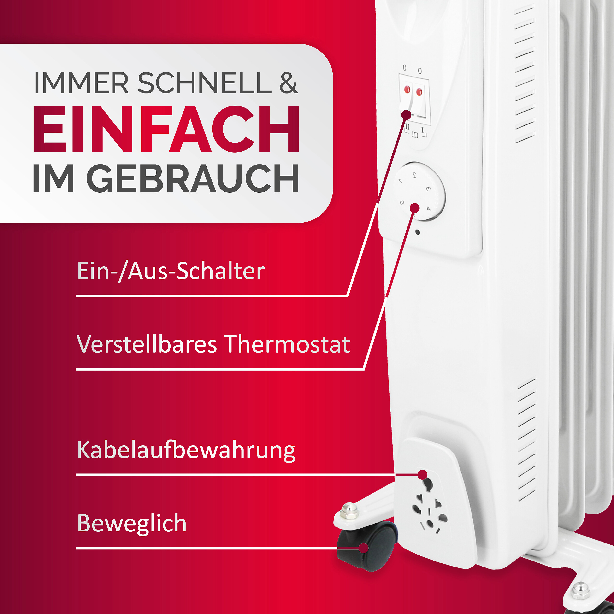 Ölradiator weiß Metall B/H/L: ca. 23,5x55x33 cm ca. 1500 W