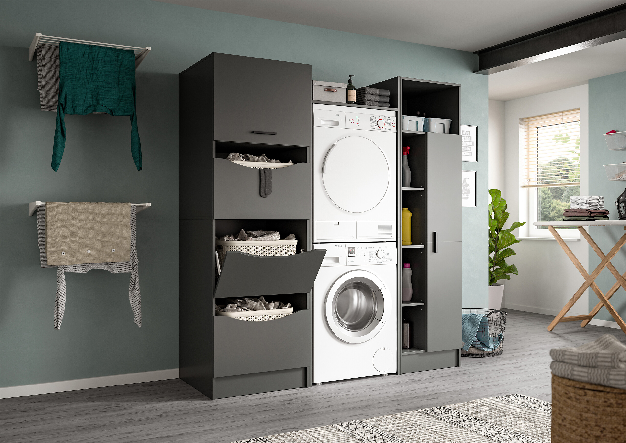 Waschmaschinenumbauschrank Free anthrazit B/H/T: ca. 66x196x66 cm