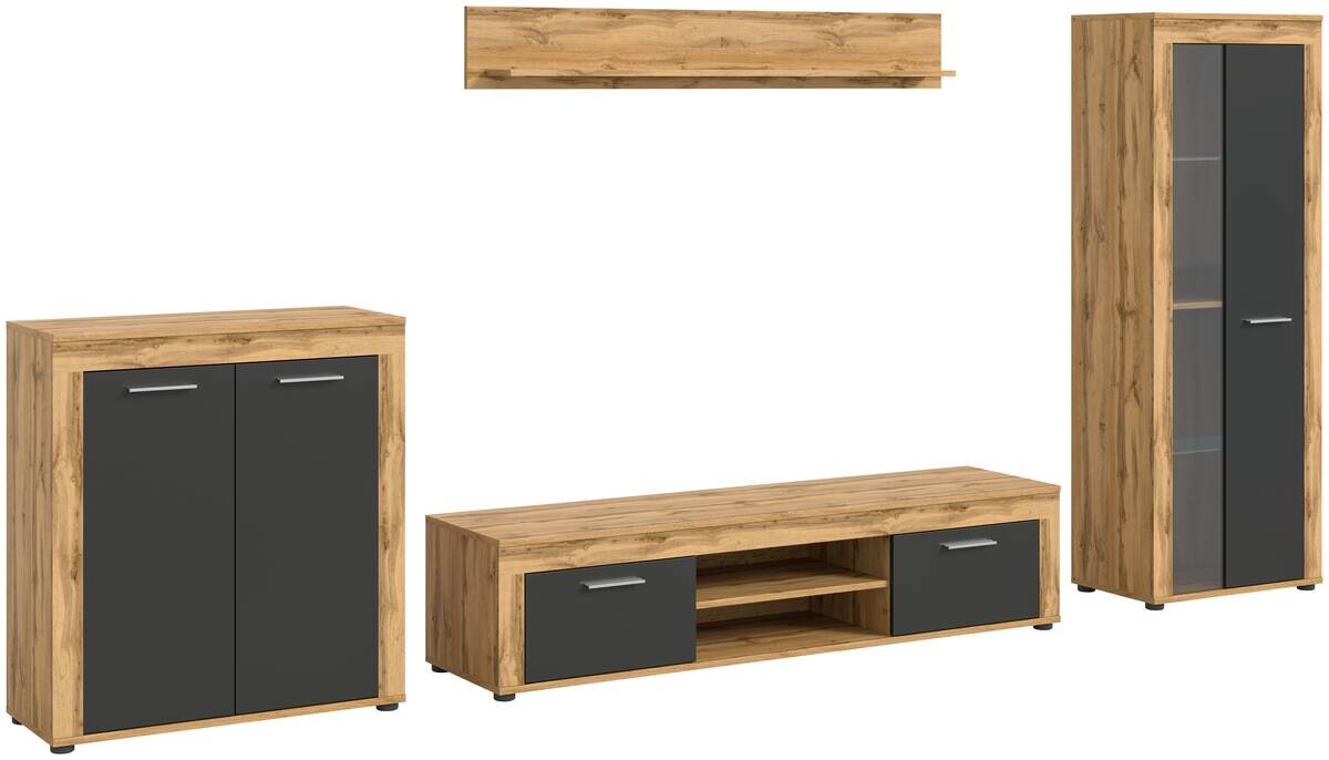 Wohnwand Jam Eiche Wotan Nachbildung grau B/H/T: ca. 330x159x35 cm