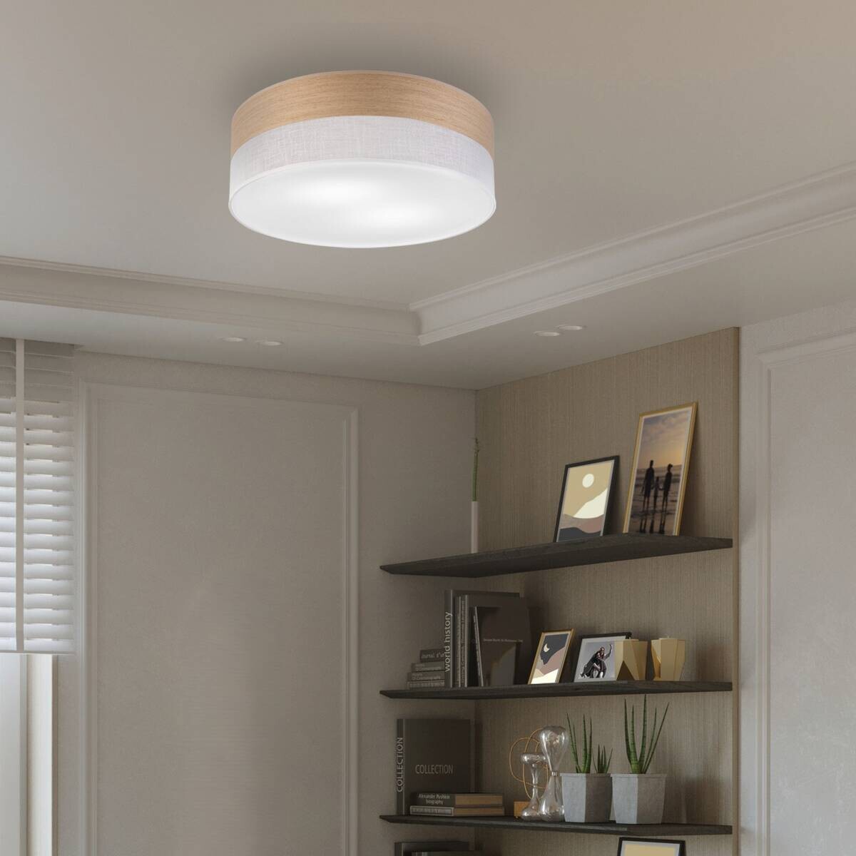 Lamkur Deckenleuchte Eiche weiß PVC Holz B/H/L: ca. 45x15x45 cm E27 2 Brennstellen