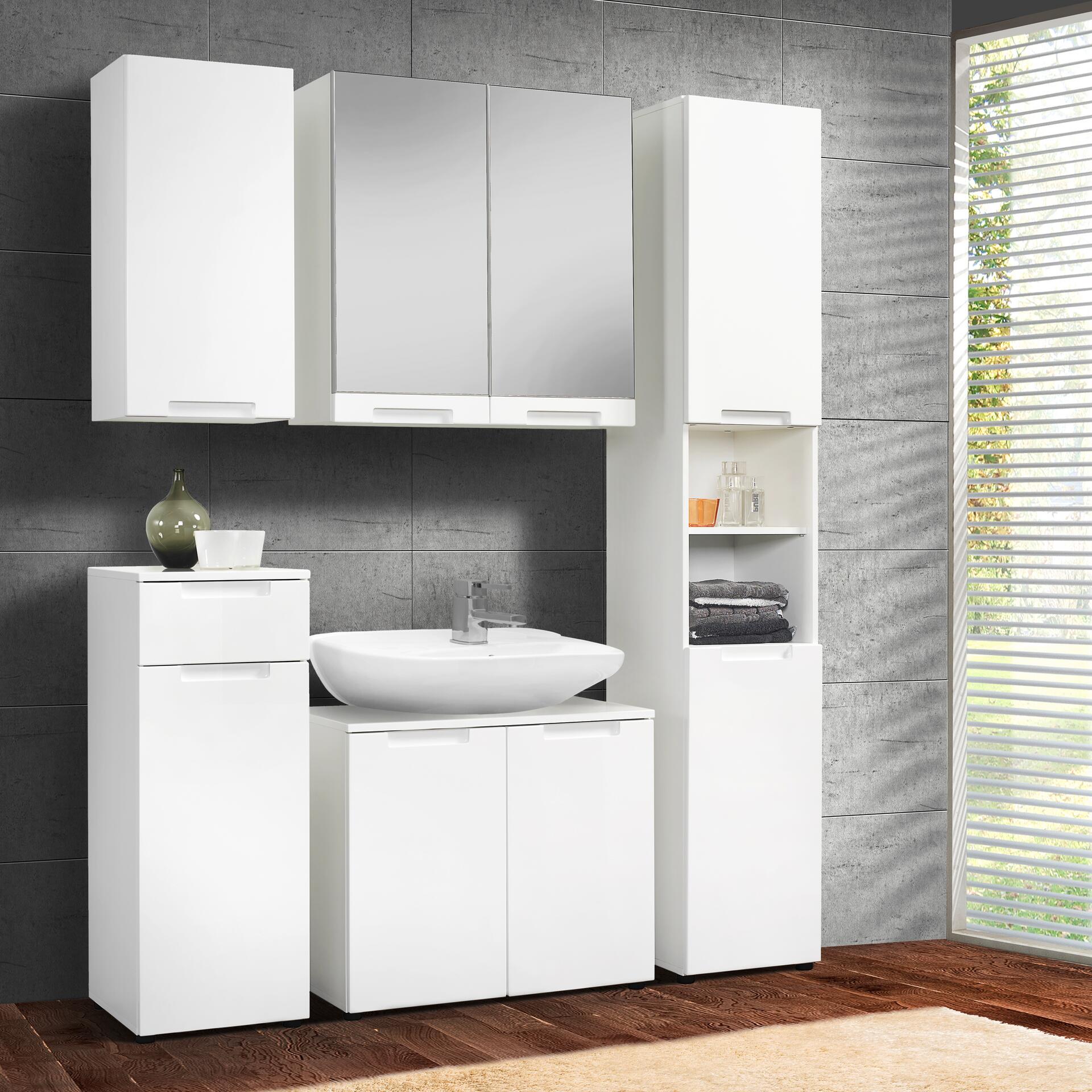 Waschbeckenunterschrank Mailand weiß weiß Hochglanz B/H/T: ca. 70x60x35 cm