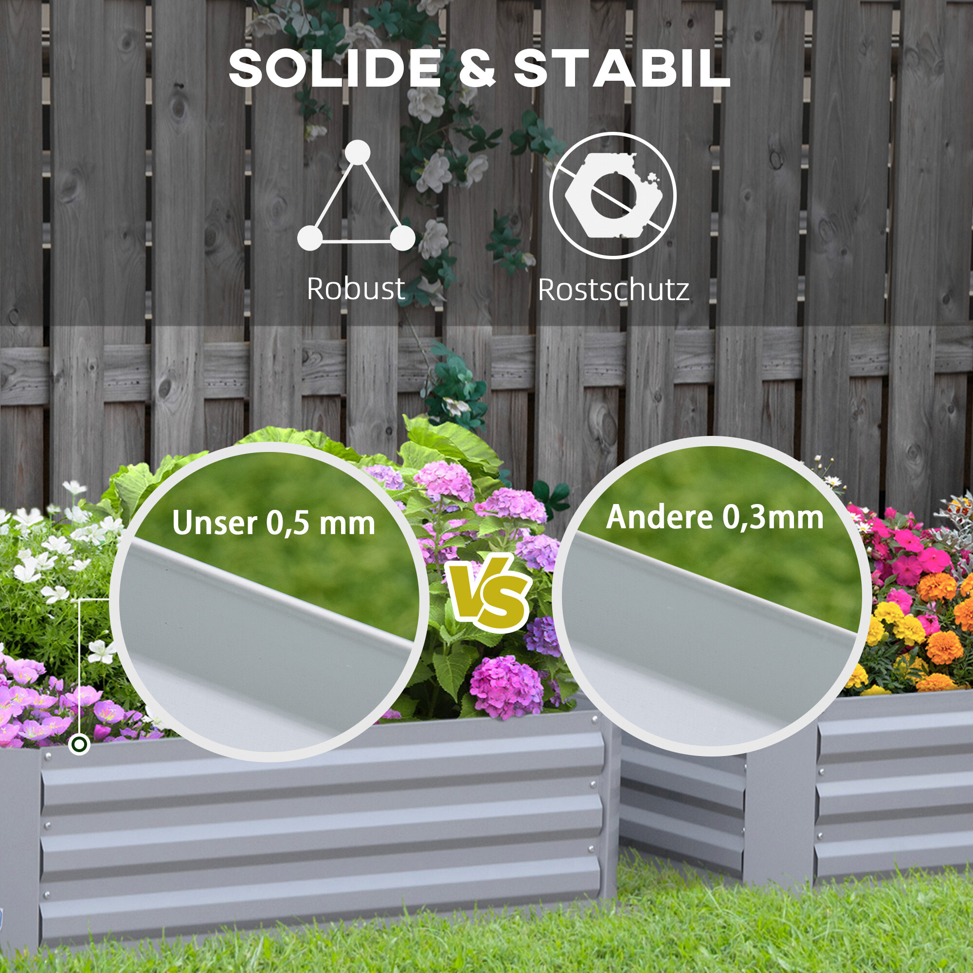 Outsunny Hochbeet 2er-Set grau Stahl B/H/L: ca. 100x30x100 cm