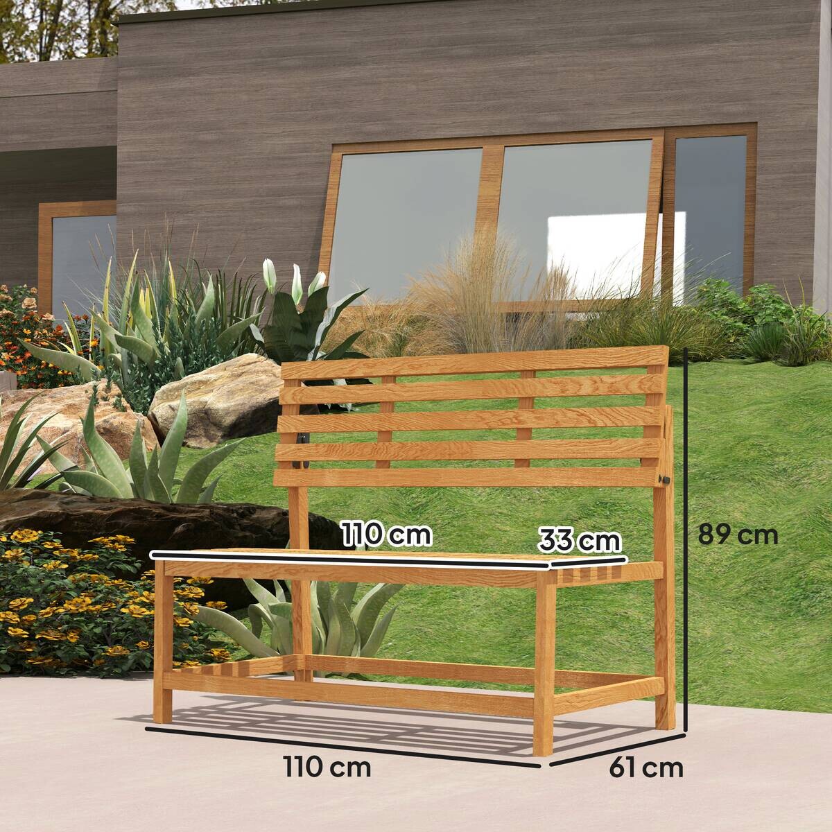 Outsunny Gartenbank teak Holz B/H/L: ca. 61x89x110 cm