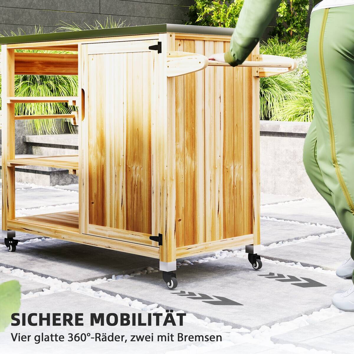 Outsunny Grillwagen Holz B/H/L: ca. 50x91,5x134,5 cm