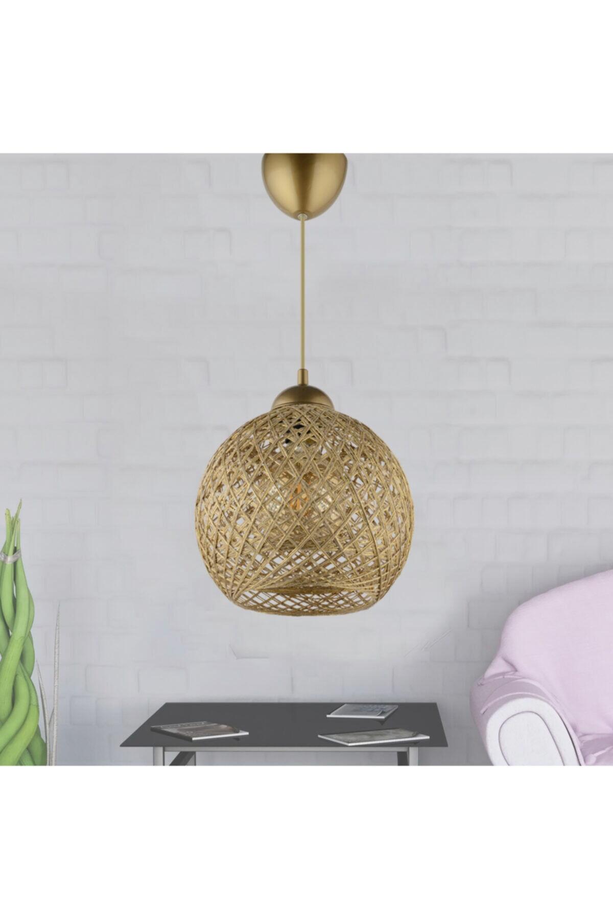 Opviq Pendelleuchte gold Baumwolle B/H/T/L/D: ca. 22x54x22x22x22 cm E27 1 Brennstellen