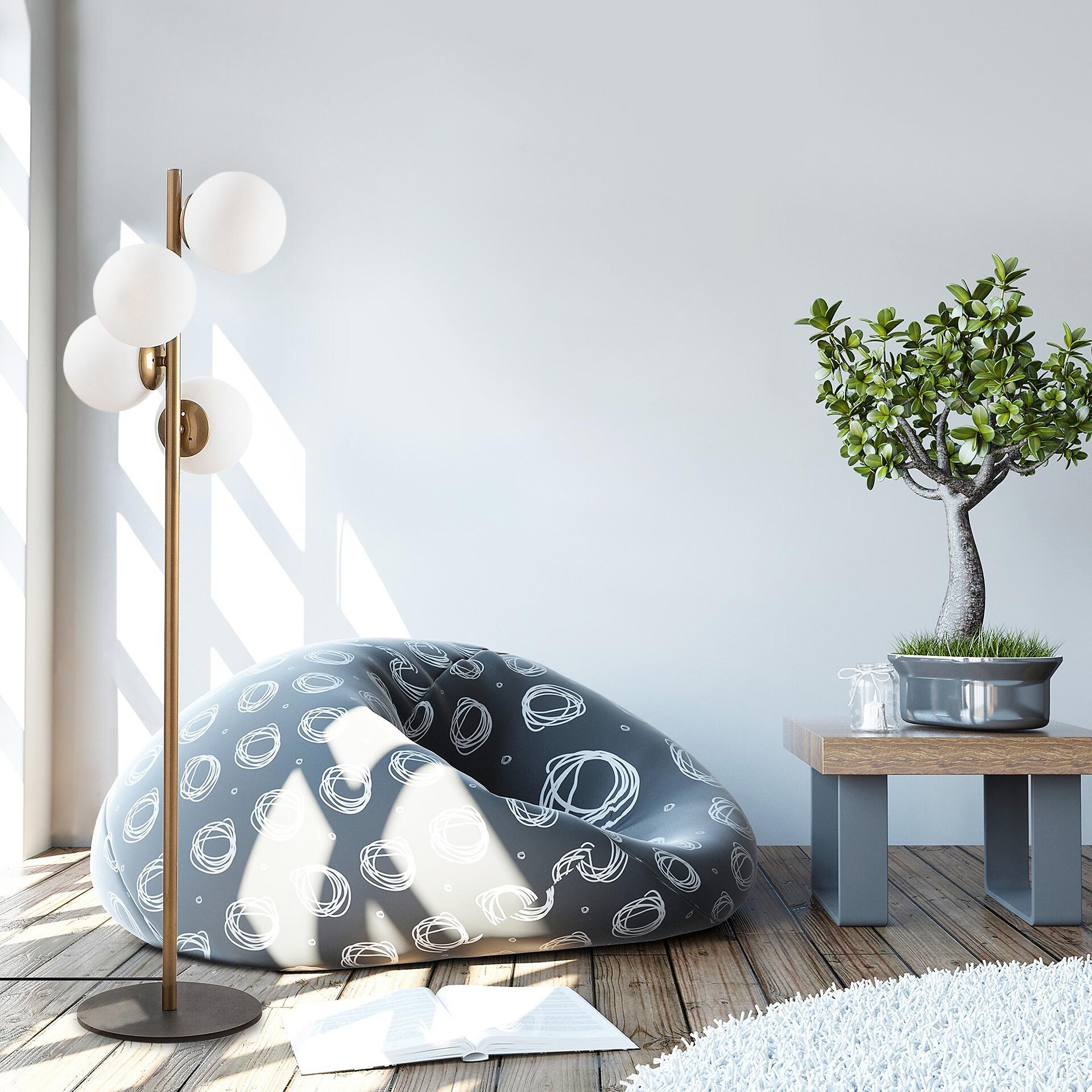 Opviq Stehleuchte gold Metall Glas B/H/T/L/D: ca. 32x130x32x32x32 cm E27 4 Brennstellen