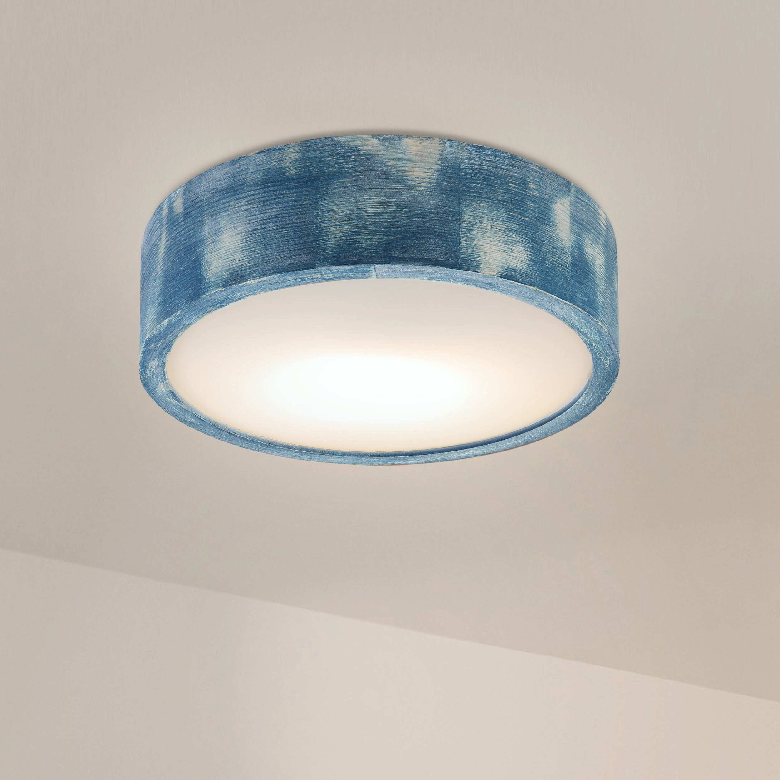 Lamkur Deckenleuchte hellbraun blau Glas Holz B/H/L: ca. 28x28x10 cm 1 Brennstellen