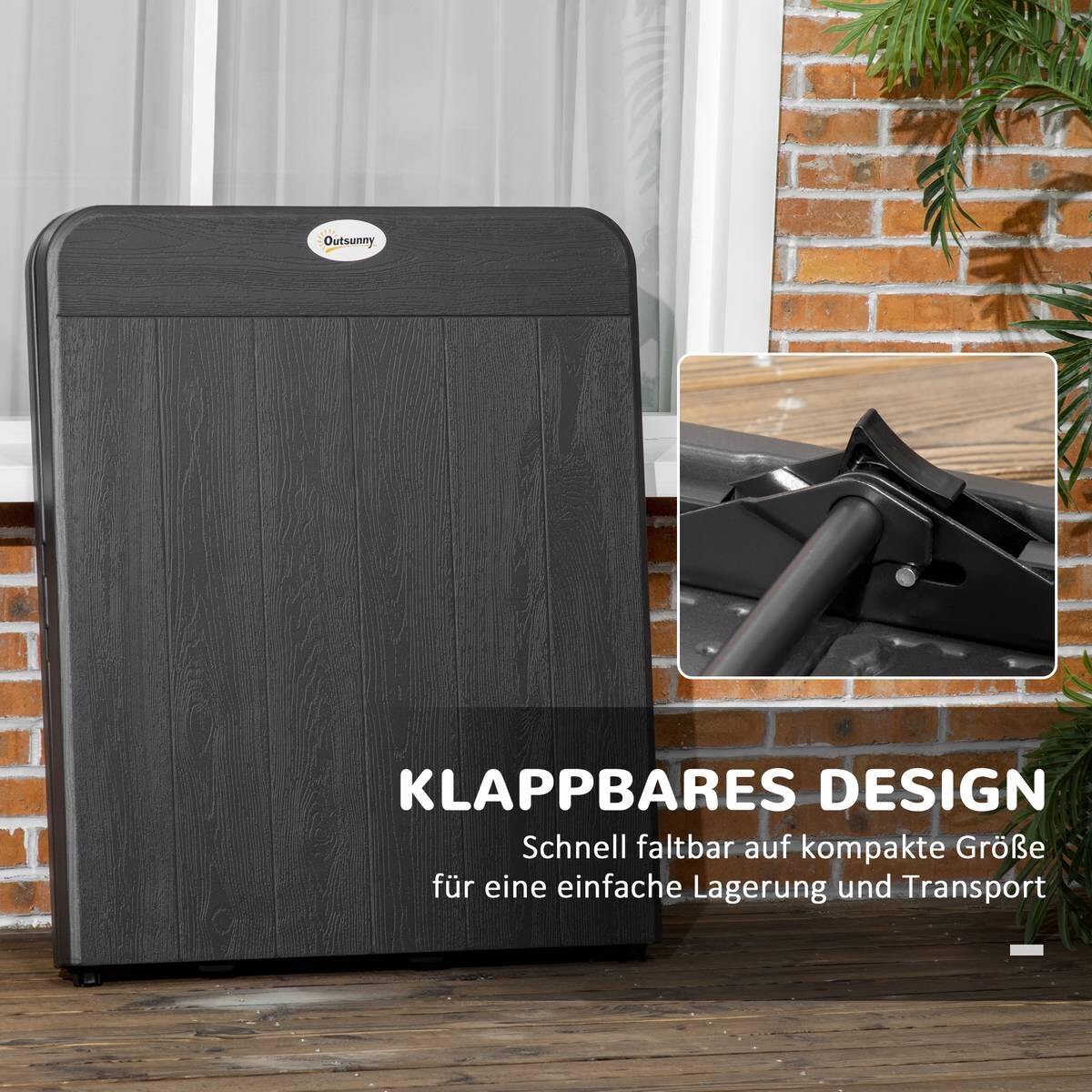 Outsunny Gartentisch dunkelgrau Polyethylen B/H/L: ca. 75,5x73x180 cm