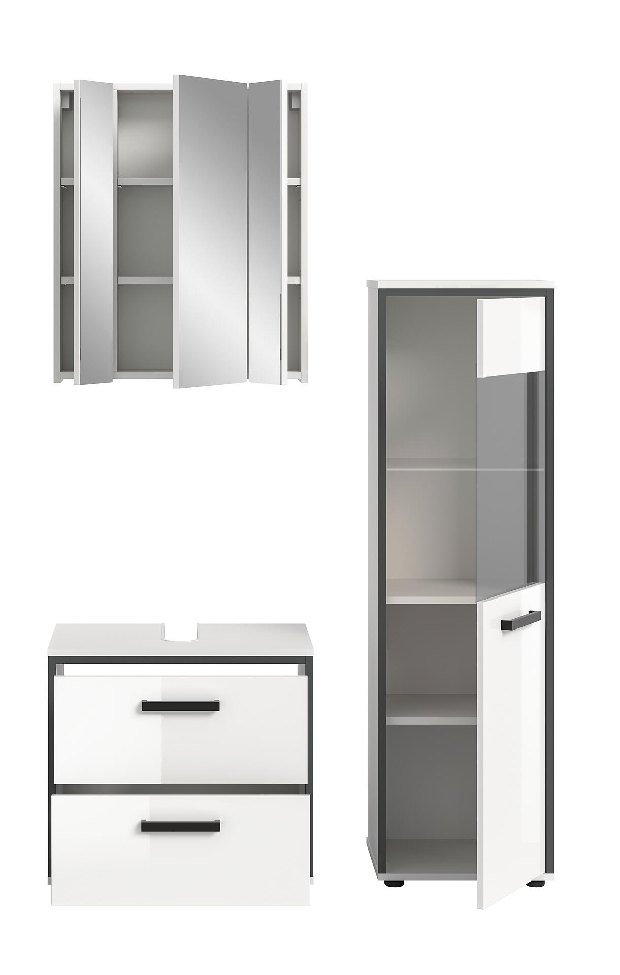 Badblock KOJAK weiß Hochglanz anthrazit grau B/H/T: ca. 115x188x37 cm
