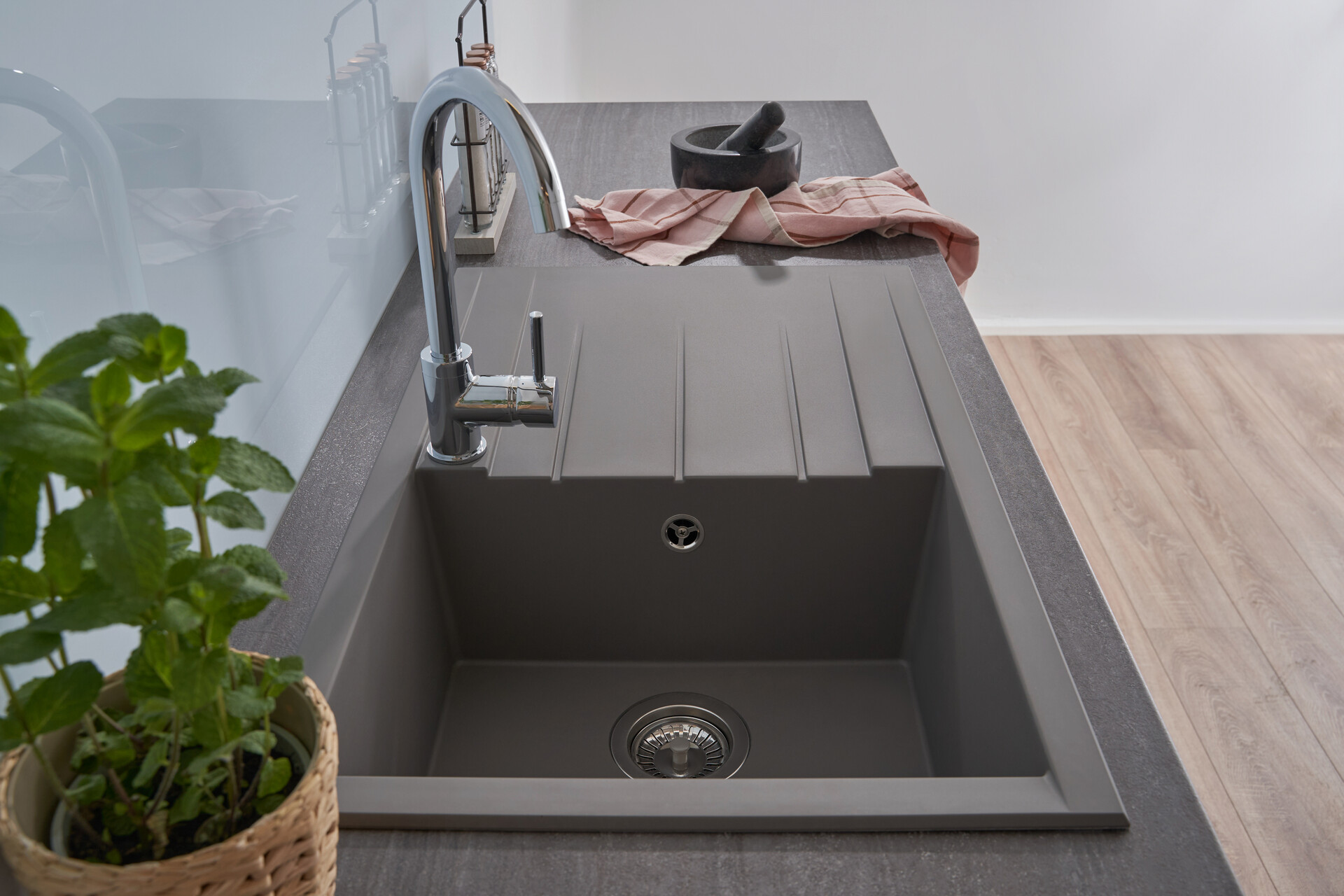 Respekta Einbauspüle Houston 80 x 50 G Beton grau Mineralite B/H/T: ca. 80x21x50 cm